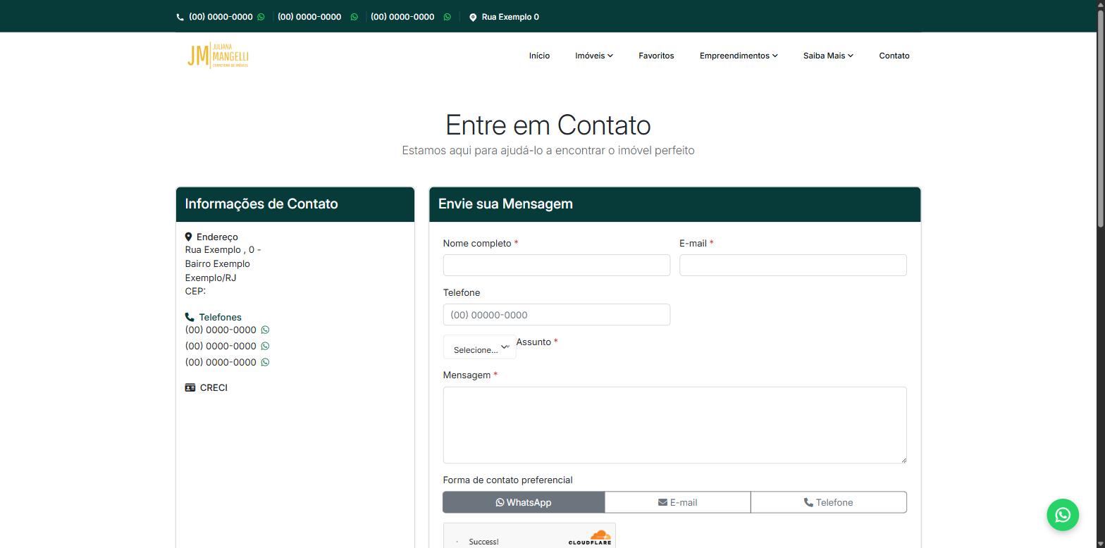 Formulário de contato do site do produto, com seletor de forma de contato preferencial e verificação anti-spam