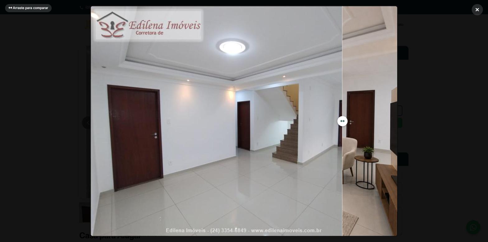 Comparação antes e depois: slider arrastado revelando o ambiente decorado