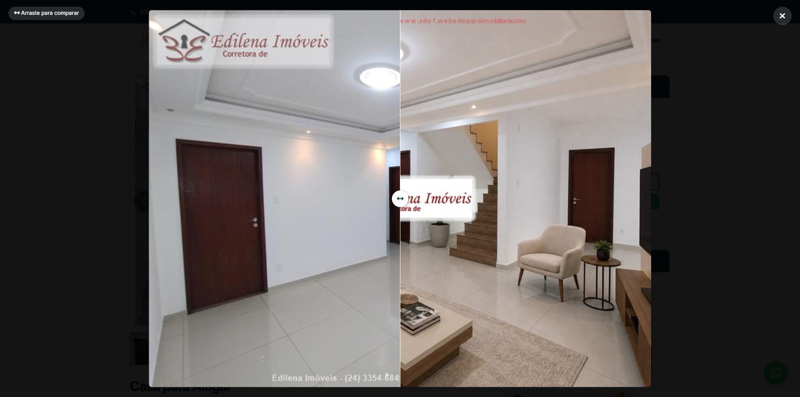 Comparação antes e depois: ambiente vazio à esquerda, posição inicial do slider de comparação