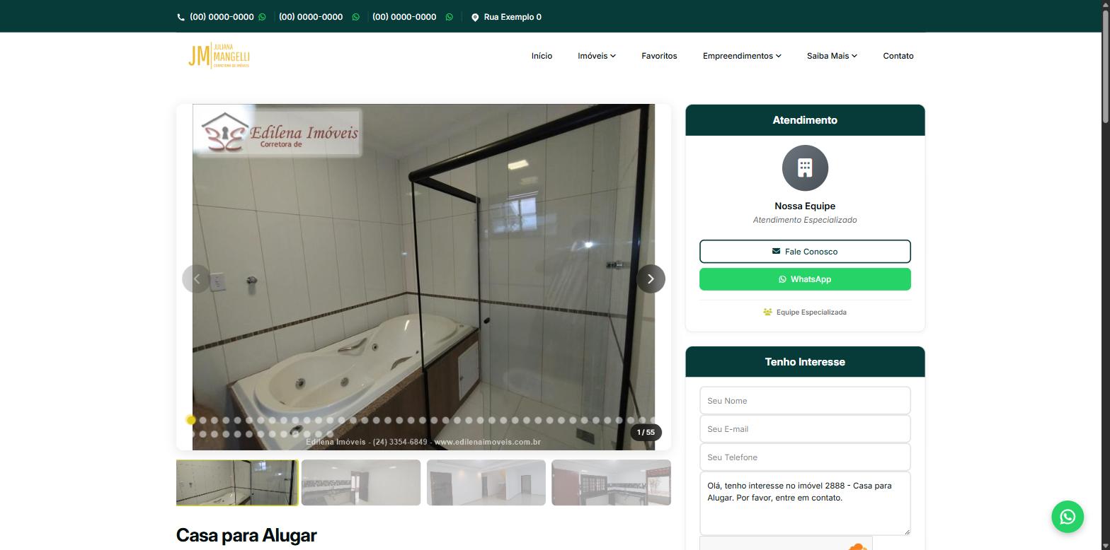 Topo da ficha do imóvel com galeria de fotos em carrossel de miniaturas e painel de atendimento