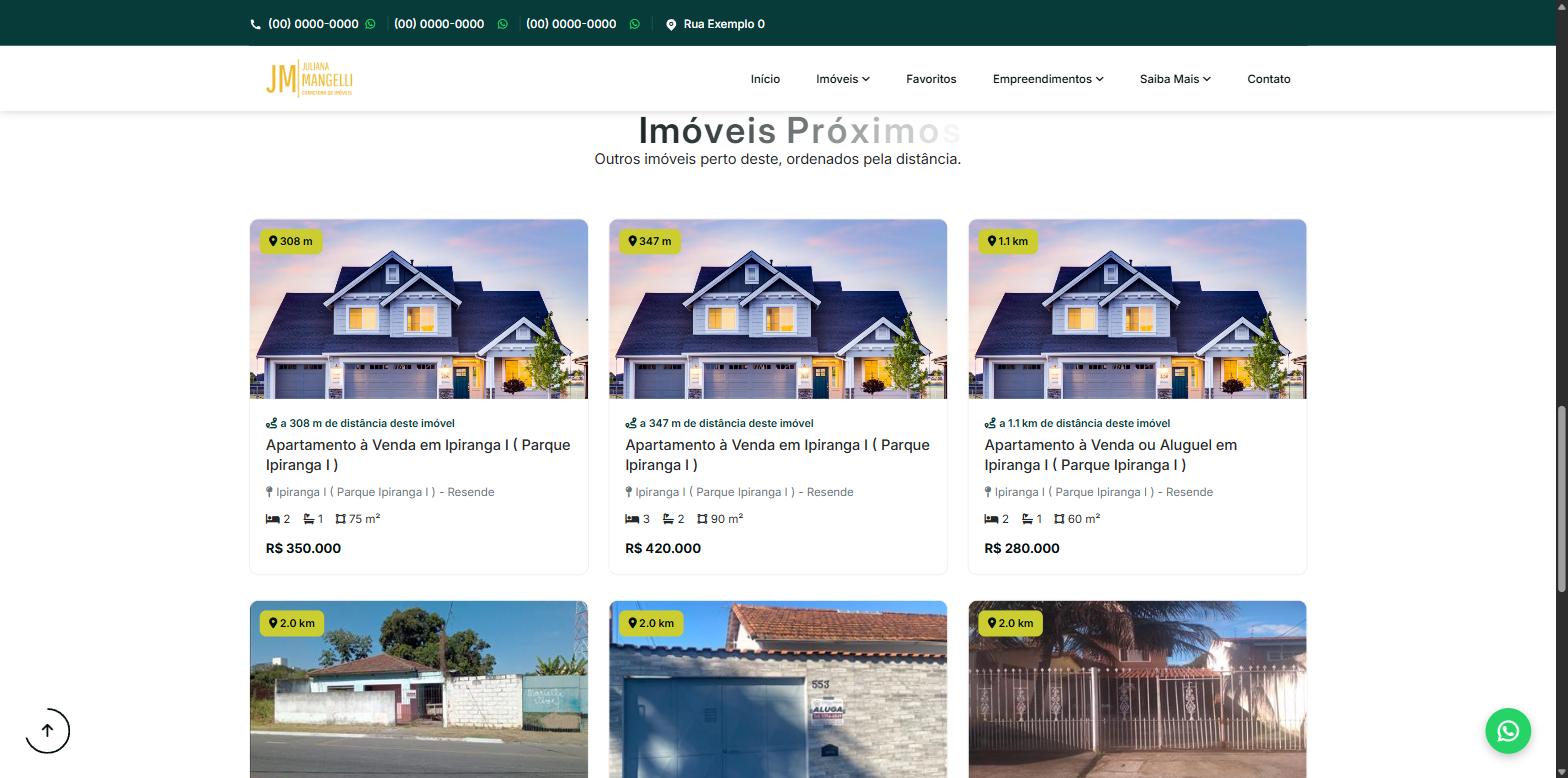 Seção de imóveis próximos com distâncias reais e variadas, ordenadas da mais próxima à mais distante
