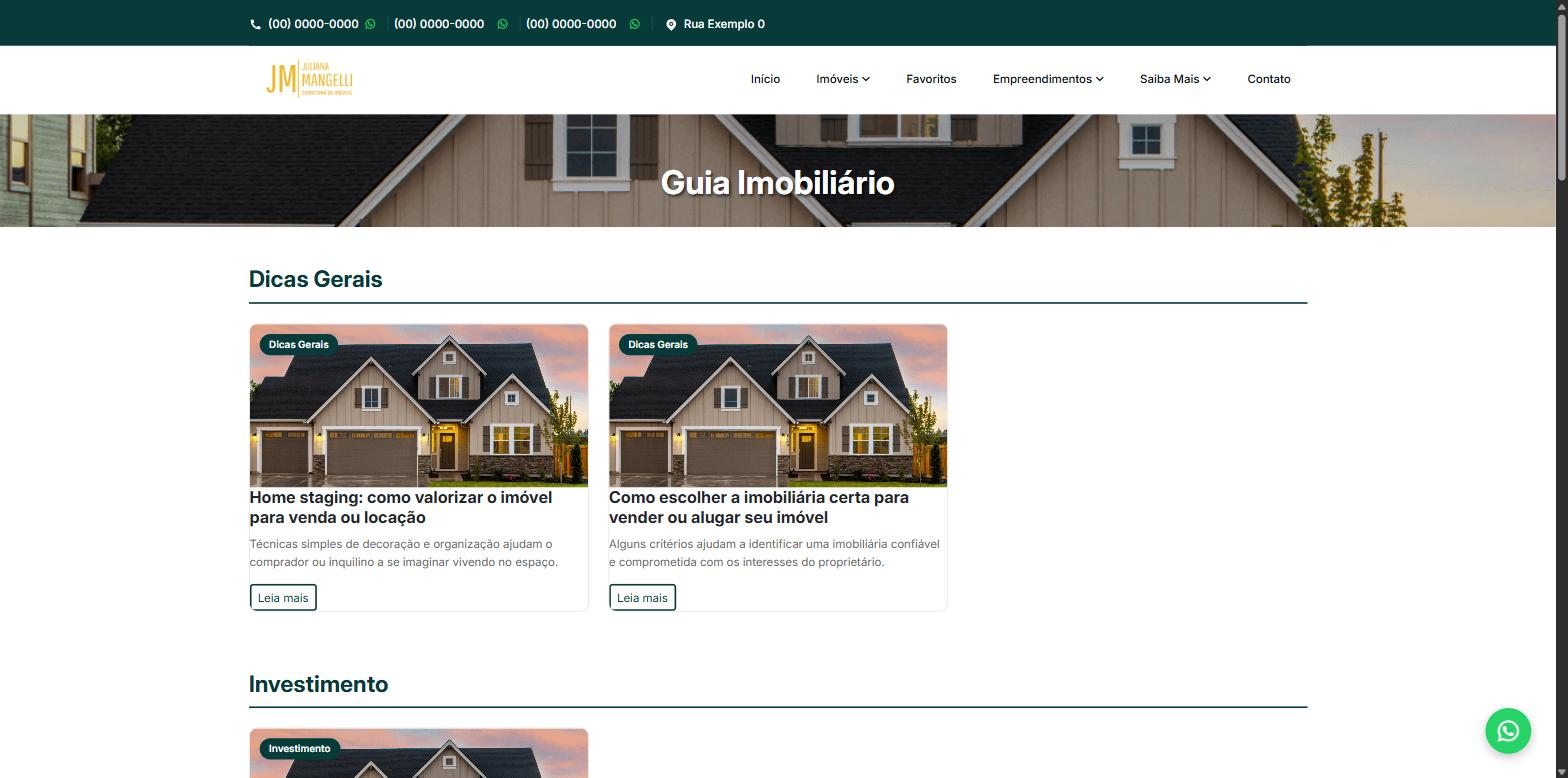 Lista de artigos do Guia Imobiliário organizada por categoria, com cards de imagem, título e resumo
