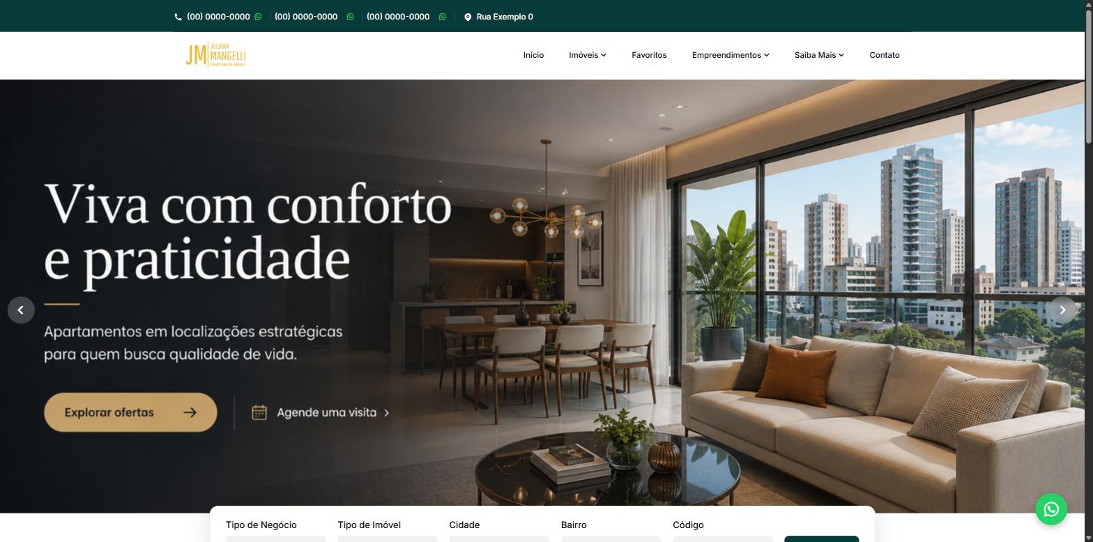 Tela inicial de um site Max com busca rápida por tipo de negócio, tipo de imóvel, cidade, bairro e código (ambiente de demonstração)